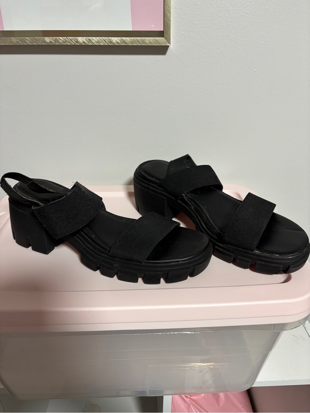 Marshalls Black Chunky Platform Strap Sandals